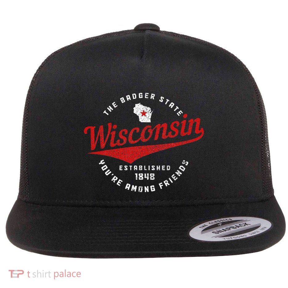 Wisconsin Est. 1848 Badger State Map Pride Flat Bill Trucker Hat