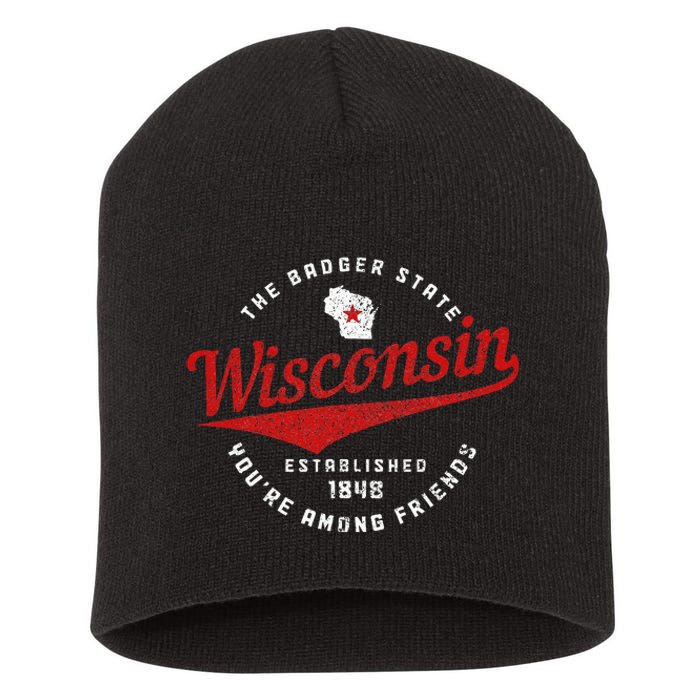 Wisconsin Est. 1848 Badger State Map Pride Short Acrylic Beanie