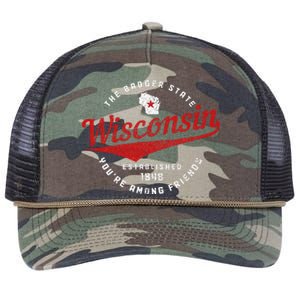 Wisconsin Est. 1848 Badger State Map Pride Retro Rope Trucker Hat Cap