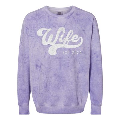 Wife Est. 2024 Married Couple Vintage Matching Wedding Colorblast Crewneck Sweatshirt