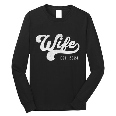 Wife Est. 2024 Married Couple Vintage Matching Wedding Long Sleeve Shirt