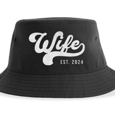 Wife Est. 2024 Married Couple Vintage Matching Wedding Sustainable Bucket Hat