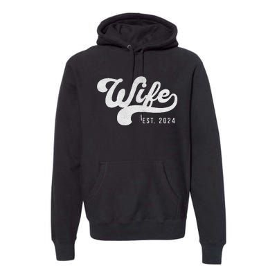 Wife Est. 2024 Married Couple Vintage Matching Wedding Premium Hoodie