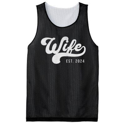 Wife Est. 2024 Married Couple Vintage Matching Wedding Mesh Reversible Basketball Jersey Tank