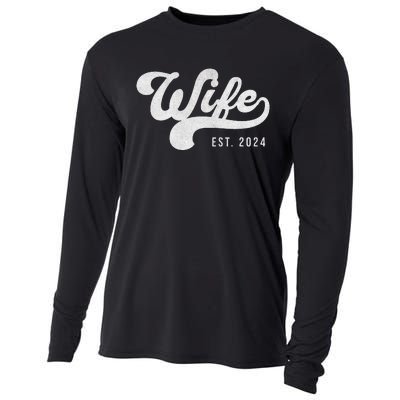 Wife Est. 2024 Married Couple Vintage Matching Wedding Cooling Performance Long Sleeve Crew