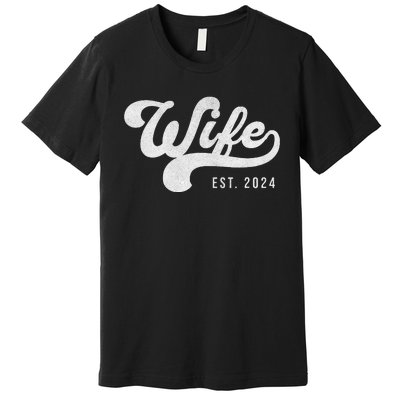 Wife Est. 2024 Married Couple Vintage Matching Wedding Premium T-Shirt