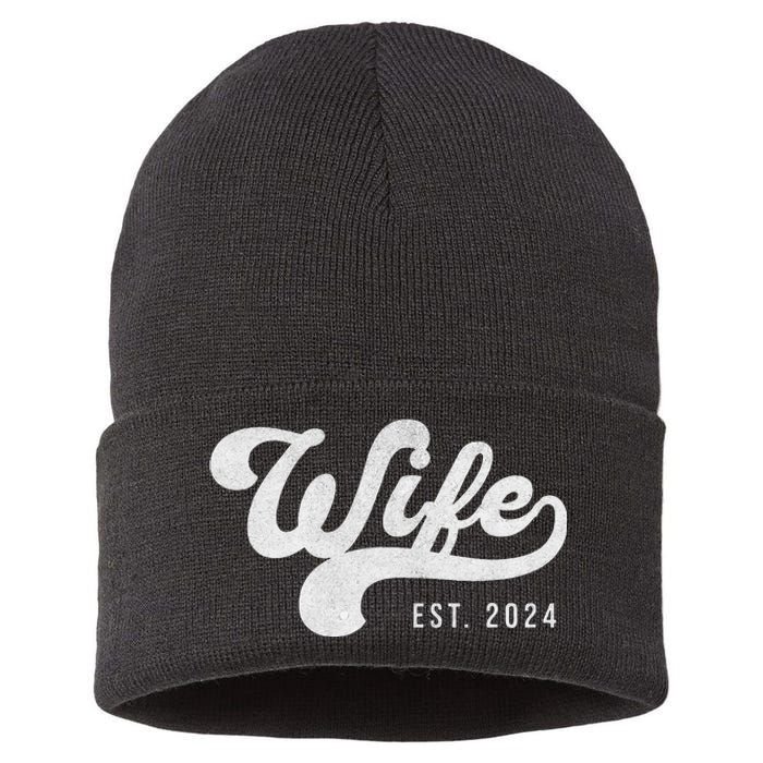 Wife Est. 2024 Married Couple Vintage Matching Wedding Sustainable Knit Beanie