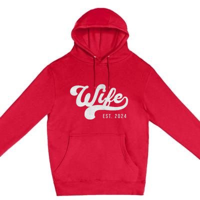 Wife Est. 2024 Married Couple Vintage Matching Wedding Premium Pullover Hoodie