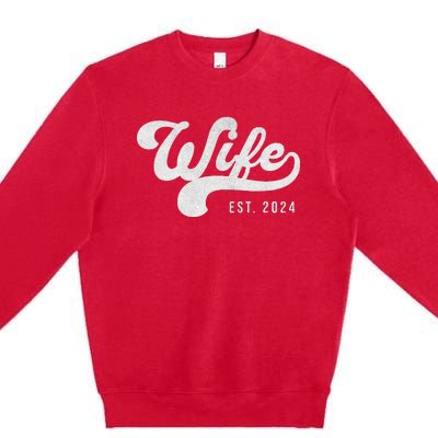 Wife Est. 2024 Married Couple Vintage Matching Wedding Premium Crewneck Sweatshirt