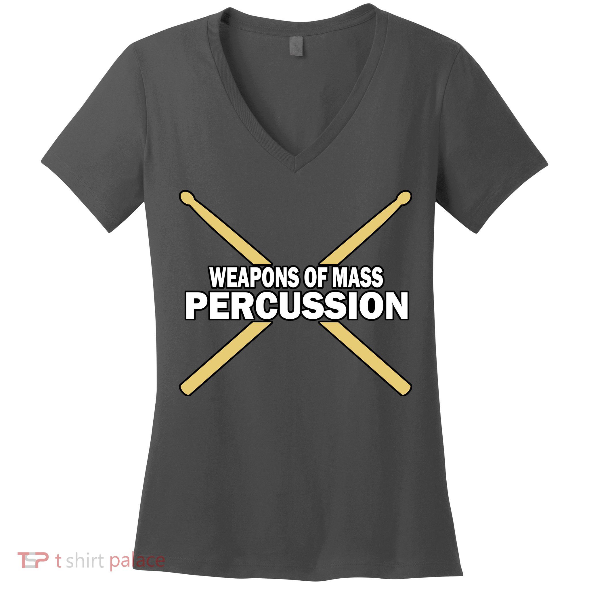Weapons of Mass Percussion Funny Drummer Women's V-Neck T-Shirt