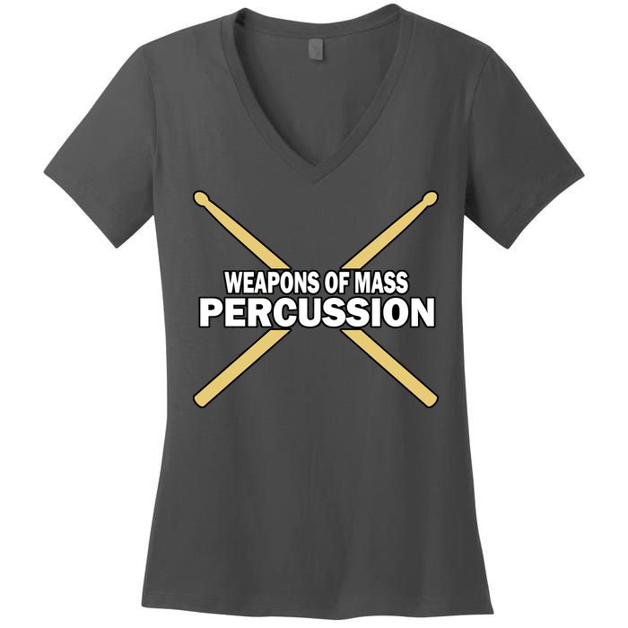 Weapons of Mass Percussion Funny Drummer Women's V-Neck T-Shirt