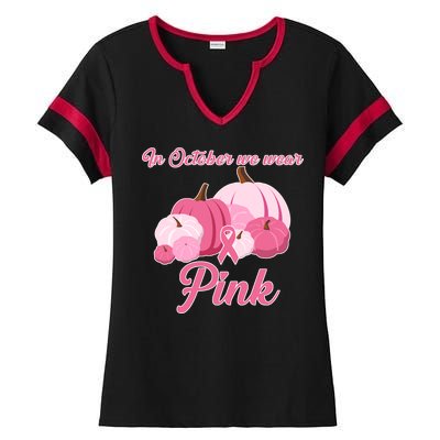 Wear Pin In October Breast Cancer Awareness Autumn Ladies Halftime Notch Neck Tee