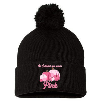 Wear Pin In October Breast Cancer Awareness Autumn Pom Pom 12in Knit Beanie