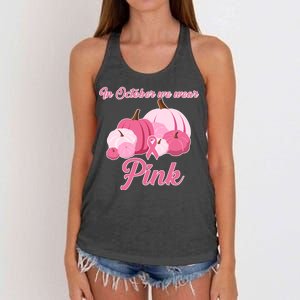 Wear Pin In October Breast Cancer Awareness Autumn Women's Knotted Racerback Tank