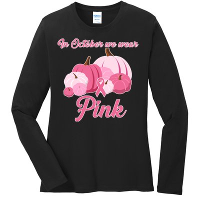 Wear Pin In October Breast Cancer Awareness Autumn Ladies Long Sleeve Shirt