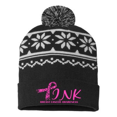 Wear Pink Breast Cancer Awareness USA-Made Snowflake Beanie