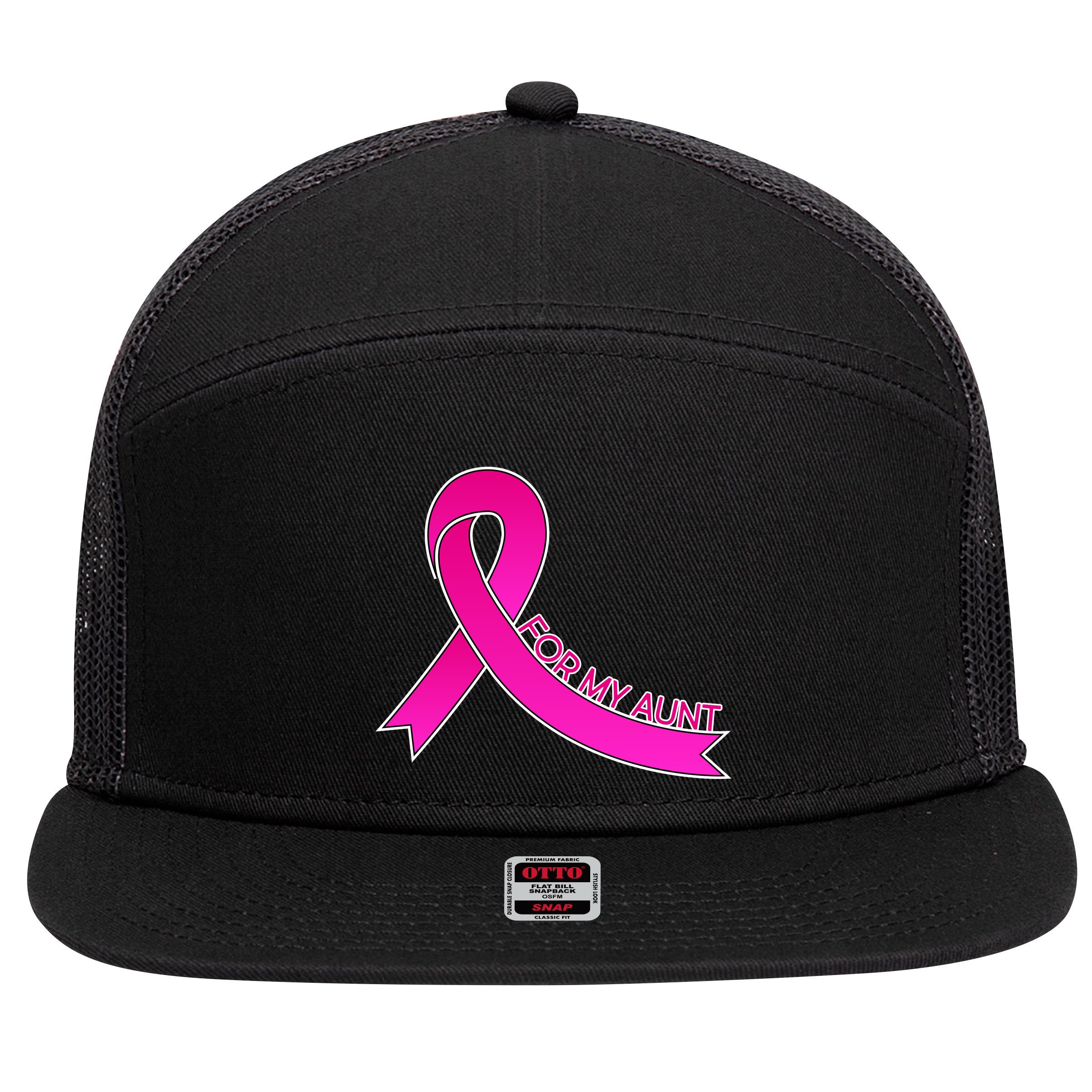 Wear Pink For My Aunt Breast Cancer Awareness 7 Panel Mesh Trucker Snapback Hat