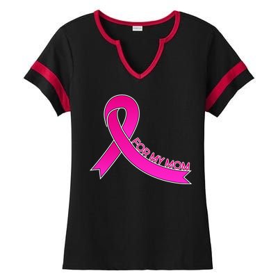 Wear Pink For My Mom Breast Cancer Awareness Ladies Halftime Notch Neck Tee