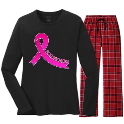 Wear Pink For My Mom Breast Cancer Awareness Women's Long Sleeve Flannel Pajama Set 