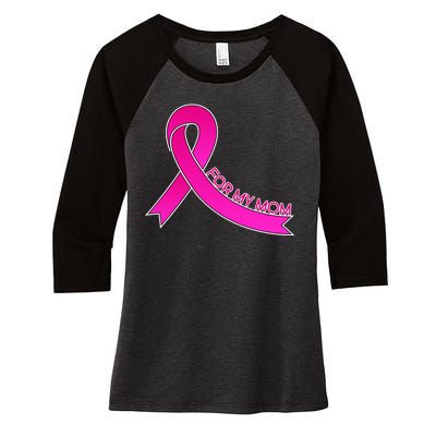 Wear Pink For My Mom Breast Cancer Awareness Women's Tri-Blend 3/4-Sleeve Raglan Shirt