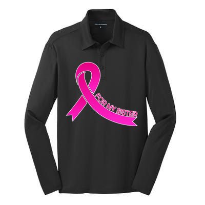 Wear Pink For My Sister Breast Cancer Awareness Silk Touch Performance Long Sleeve Polo