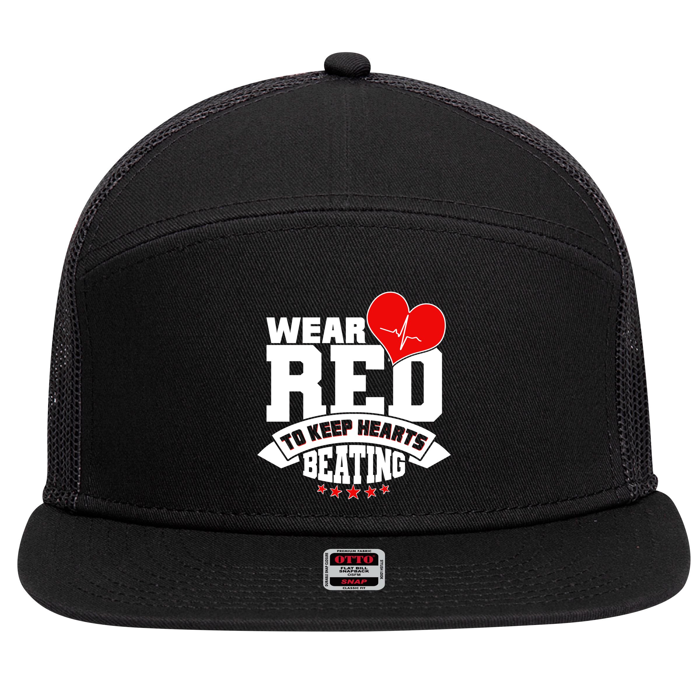 Wear Red To Keep Hearts Beating Heart Health Awareness 7 Panel Mesh Trucker Snapback Hat