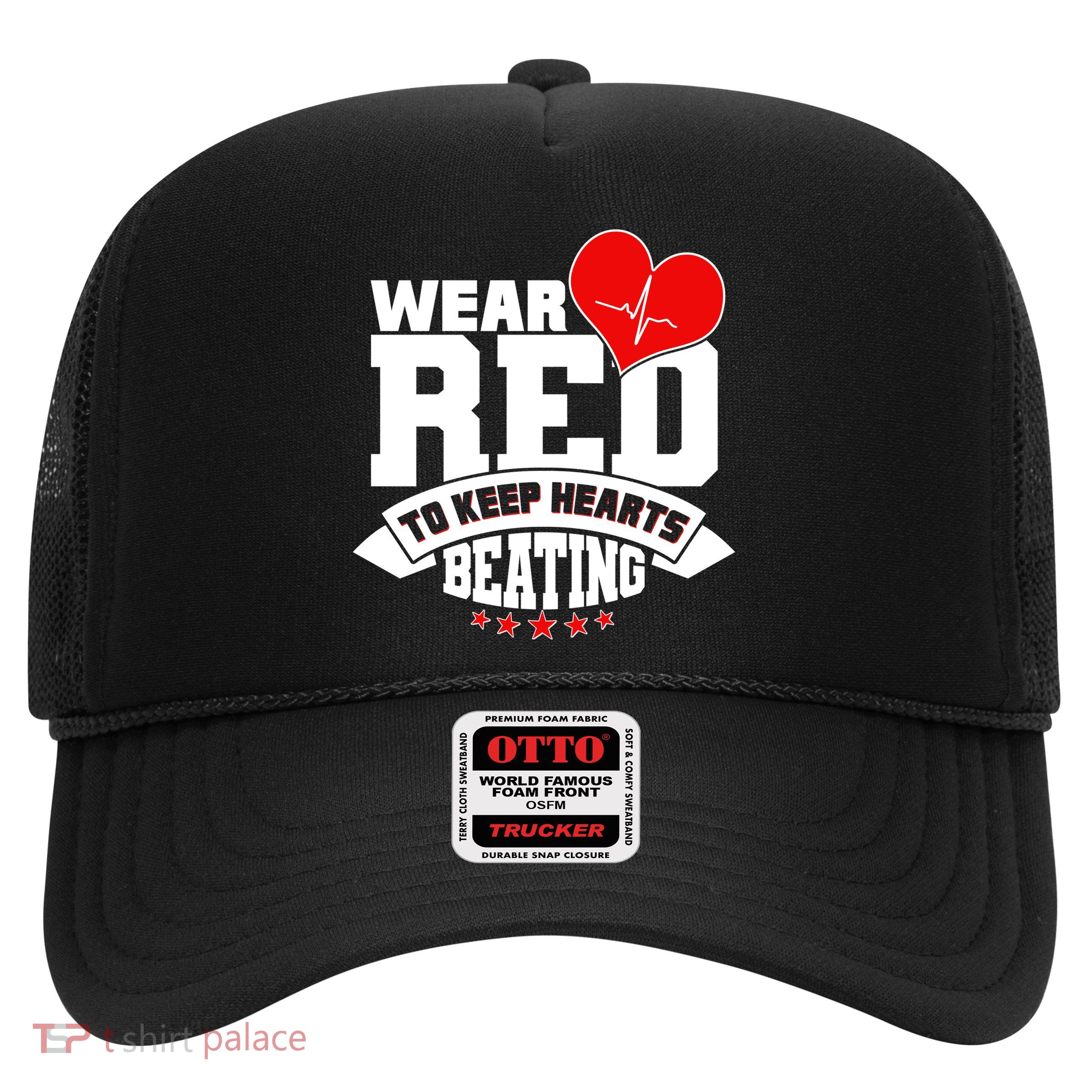 Wear Red To Keep Hearts Beating Heart Health Awareness Trucker Hat
