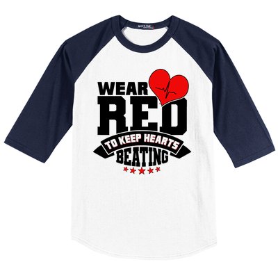 Wear Red To Keep Hearts Beating Heart Health Awareness Baseball Sleeve Shirt