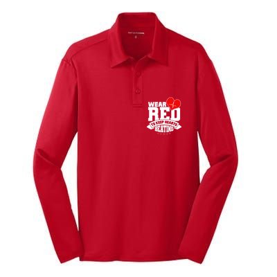 Wear Red To Keep Hearts Beating Heart Health Awareness Silk Touch Performance Long Sleeve Polo