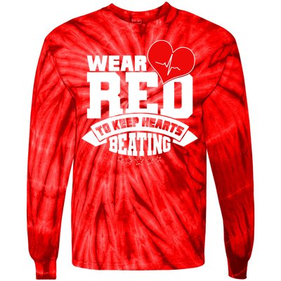 Wear Red To Keep Hearts Beating Heart Health Awareness Tie-Dye Long Sleeve Shirt