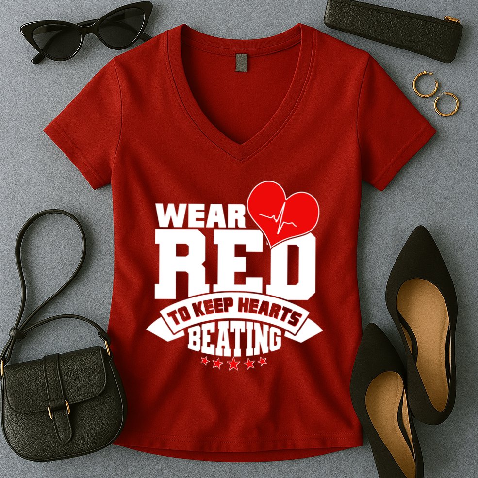 Wear Red To Keep Hearts Beating Heart Health Awareness Women's V-Neck T-Shirt