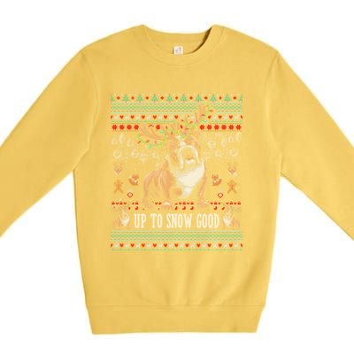 White English Bulldog Dog Reindeer Up To Snow Good Christmas Great Gift Premium Crewneck Sweatshirt