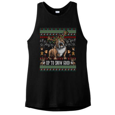 White English Bulldog Dog Reindeer Up To Snow Good Christmas Great Gift Ladies PosiCharge Tri-Blend Wicking Tank