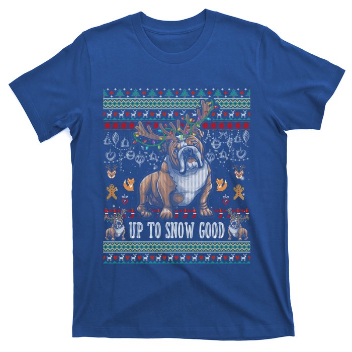 White English Bulldog Dog Reindeer Up To Snow Good Christmas Great Gift T-Shirt