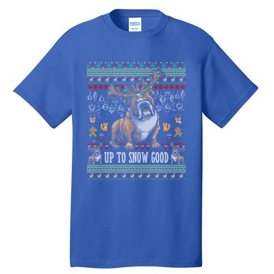 White English Bulldog Dog Reindeer Up To Snow Good Christmas Great Gift Tall T-Shirt