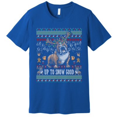 White English Bulldog Dog Reindeer Up To Snow Good Christmas Great Gift Premium T-Shirt