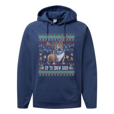 White English Bulldog Dog Reindeer Up To Snow Good Christmas Great Gift Performance Fleece Hoodie