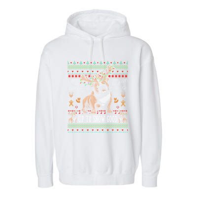 White English Bulldog Dog Reindeer Up To Snow Good Christmas Great Gift Garment-Dyed Fleece Hoodie