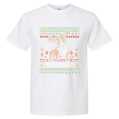 White English Bulldog Dog Reindeer Up To Snow Good Christmas Great Gift Garment-Dyed Heavyweight T-Shirt