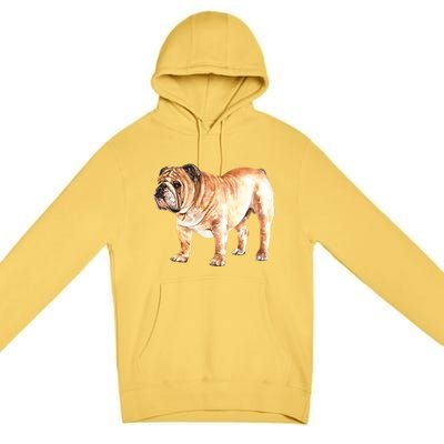 Watercolor English British Bulldog Gift Premium Pullover Hoodie