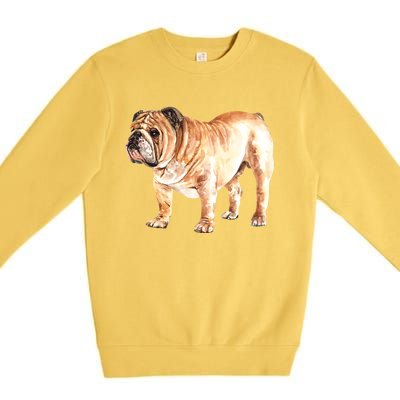 Watercolor English British Bulldog Gift Premium Crewneck Sweatshirt