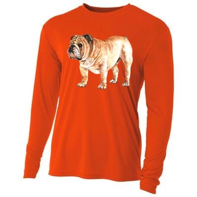 Watercolor English British Bulldog Gift Cooling Performance Long Sleeve Crew