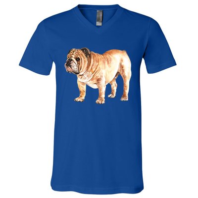 Watercolor English British Bulldog Gift V-Neck T-Shirt