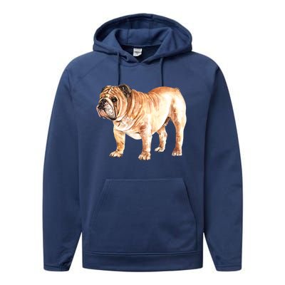 Watercolor English British Bulldog Gift Performance Fleece Hoodie