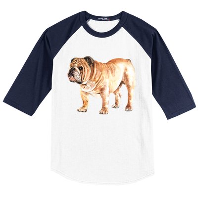 Watercolor English British Bulldog Gift Baseball Sleeve Shirt