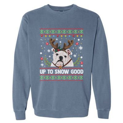 White English Bulldog Dog Reindeer Ugly Christmas Sweater Gift Garment-Dyed Sweatshirt