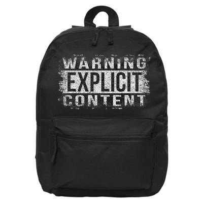 Warning Explicit Content Distressed Look 16 in Basic Backpack