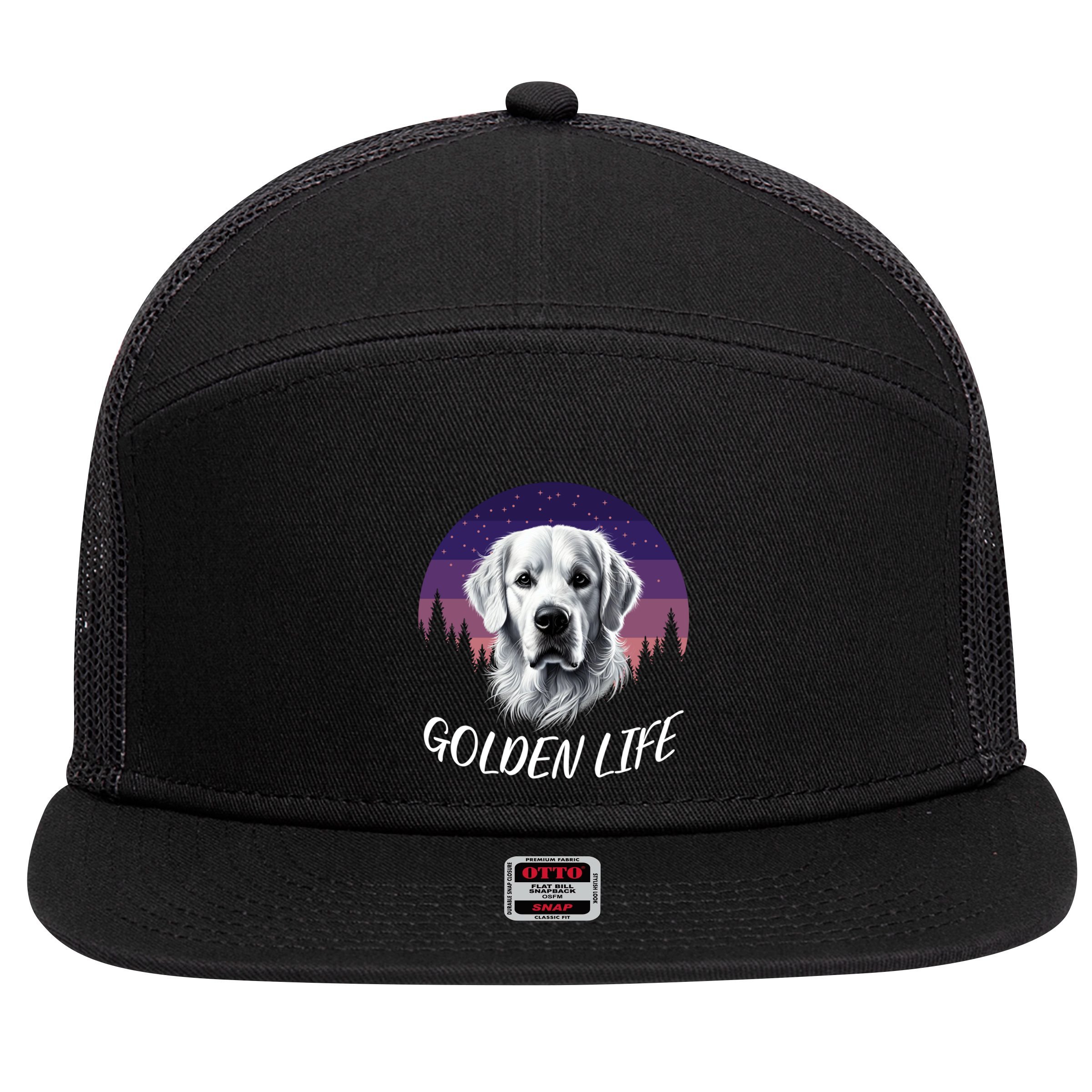 White English Cream Golden Retriever Simply Golden Gift 7 Panel Mesh Trucker Snapback Hat