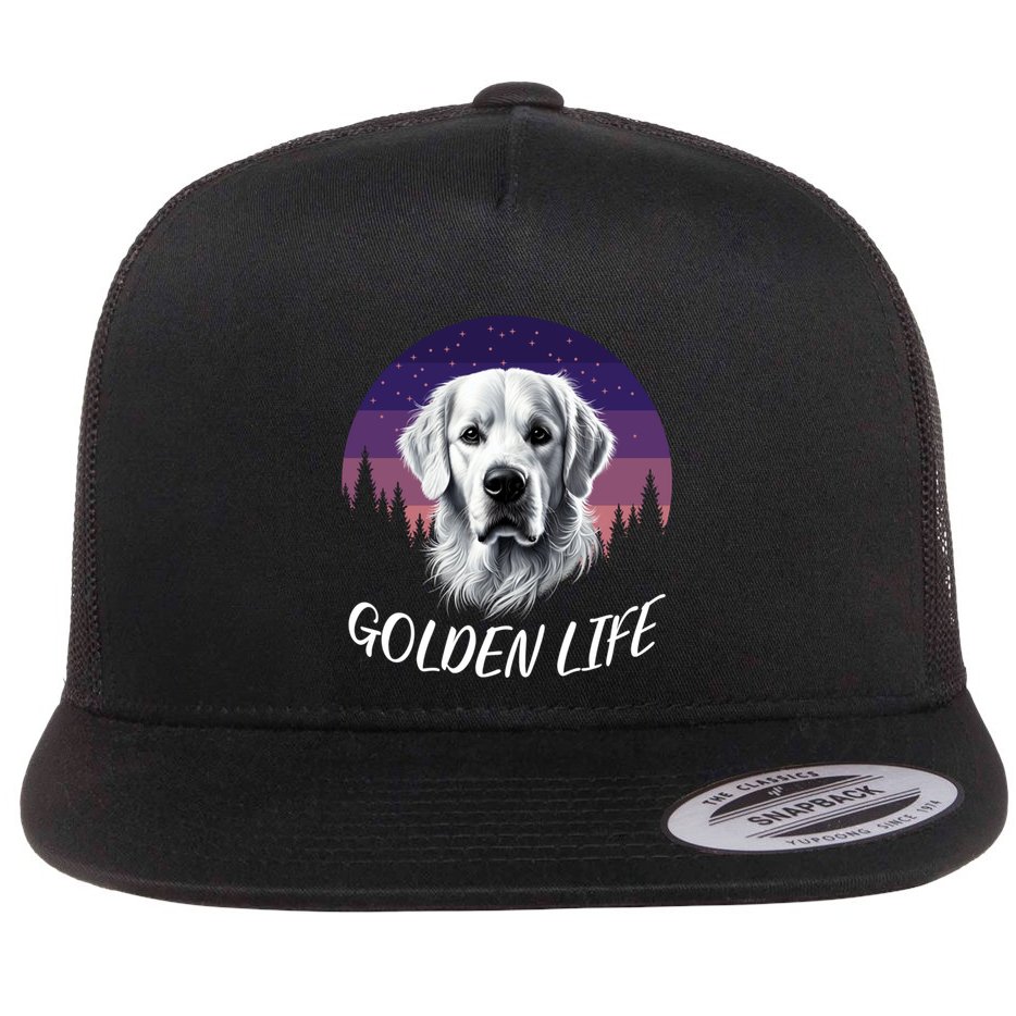 White English Cream Golden Retriever Simply Golden Gift Flat Bill Trucker Hat
