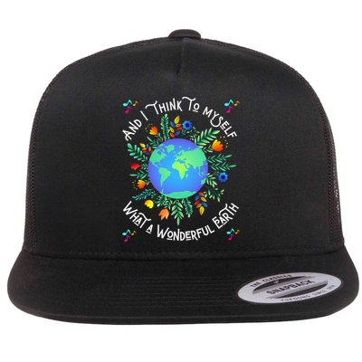 Wonderful Earth Cute Groovy Earth Day Retro Tie Dye Earth Flat Bill Trucker Hat